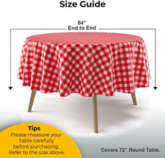 Round Red Gingham Plastic Table Cover - 84 in.
