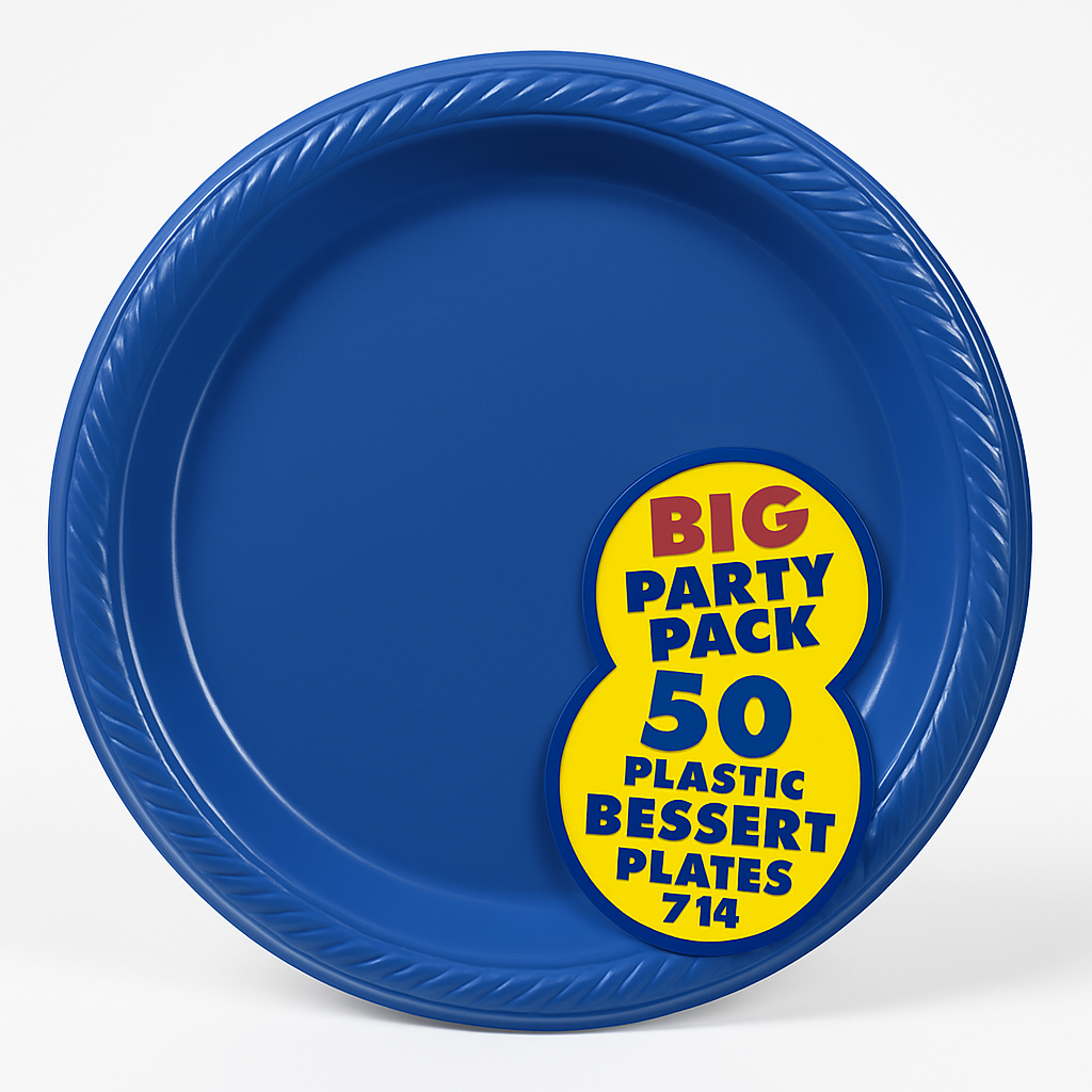 Royal Blue 7" Plastic Dessert Plates - 50 Pack