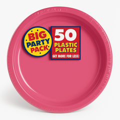 Big Party Pack Bright Pink Plastic Dinner Plates - 10.25-Inch, 50 Pack