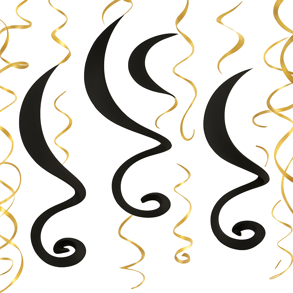 Elegant Black Swirl Party Decorations - 22-Inch, 3-Pack