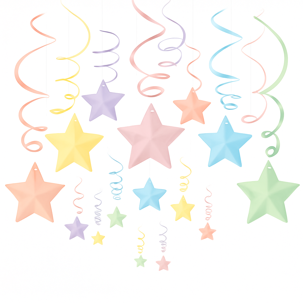 Pastel Shooting Stars Swirl Hanging Decorations – 30 Pack