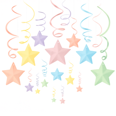 Pastel Shooting Stars Swirl Hanging Decorations – 30 Pack