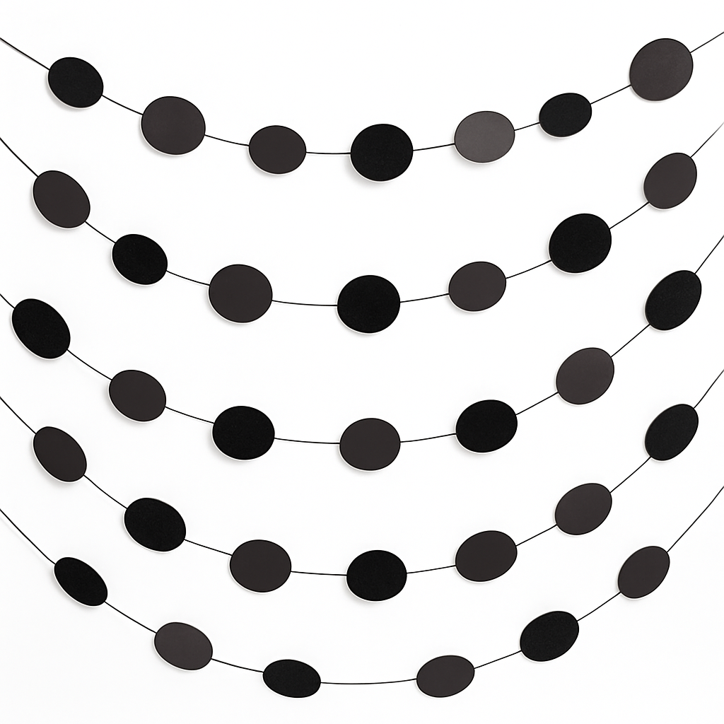 Black Glitter Polka Dot String Decorations - 7-Inch, 6-Pack