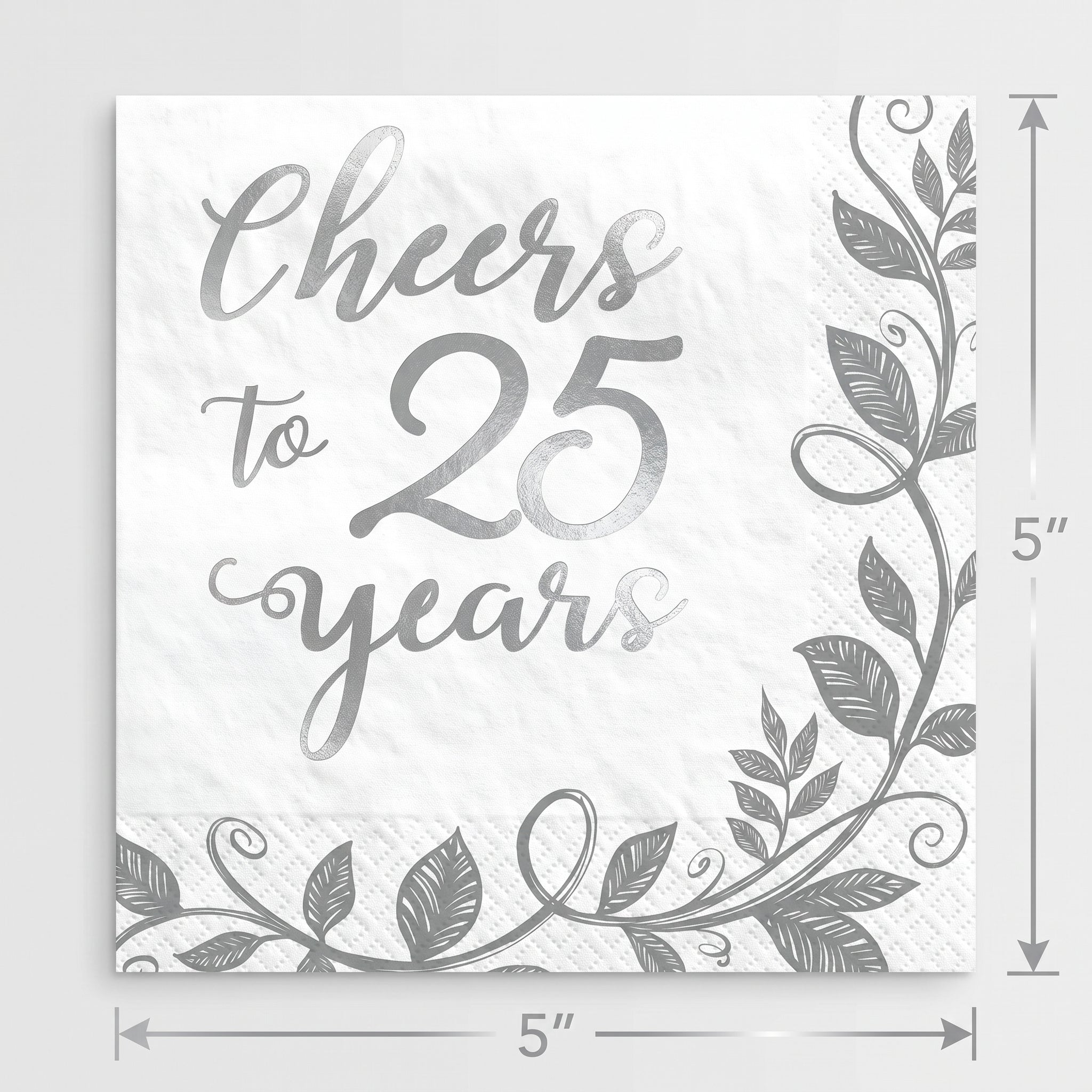 "Cheers to 25 Years" Silver Anniversary Beverage Napkins - 16 Pack - 5 In. X 5 In.