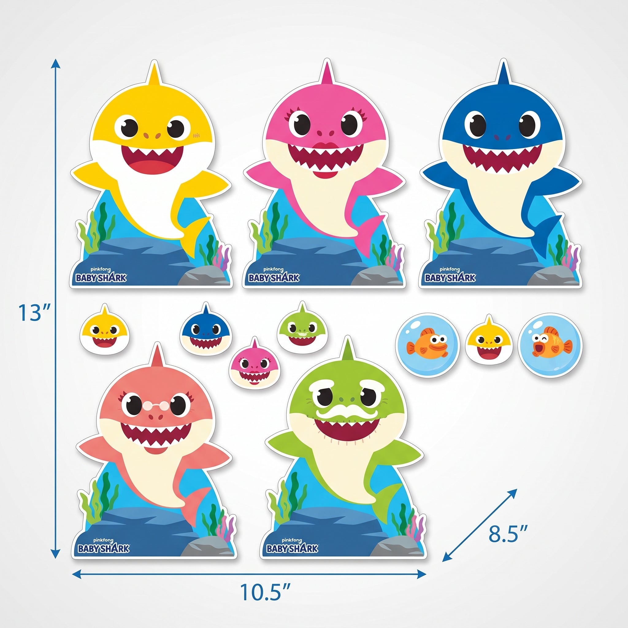 Baby Shark Cardstock Cutout Decorations, 12-Pack