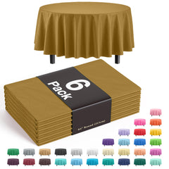 Gold Round Plastic Table Covers | 6 Pack