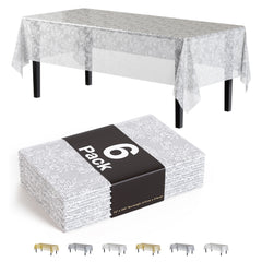 White Floral Plastic Table Covers | 6 Pack | 54 in. x 108 in.