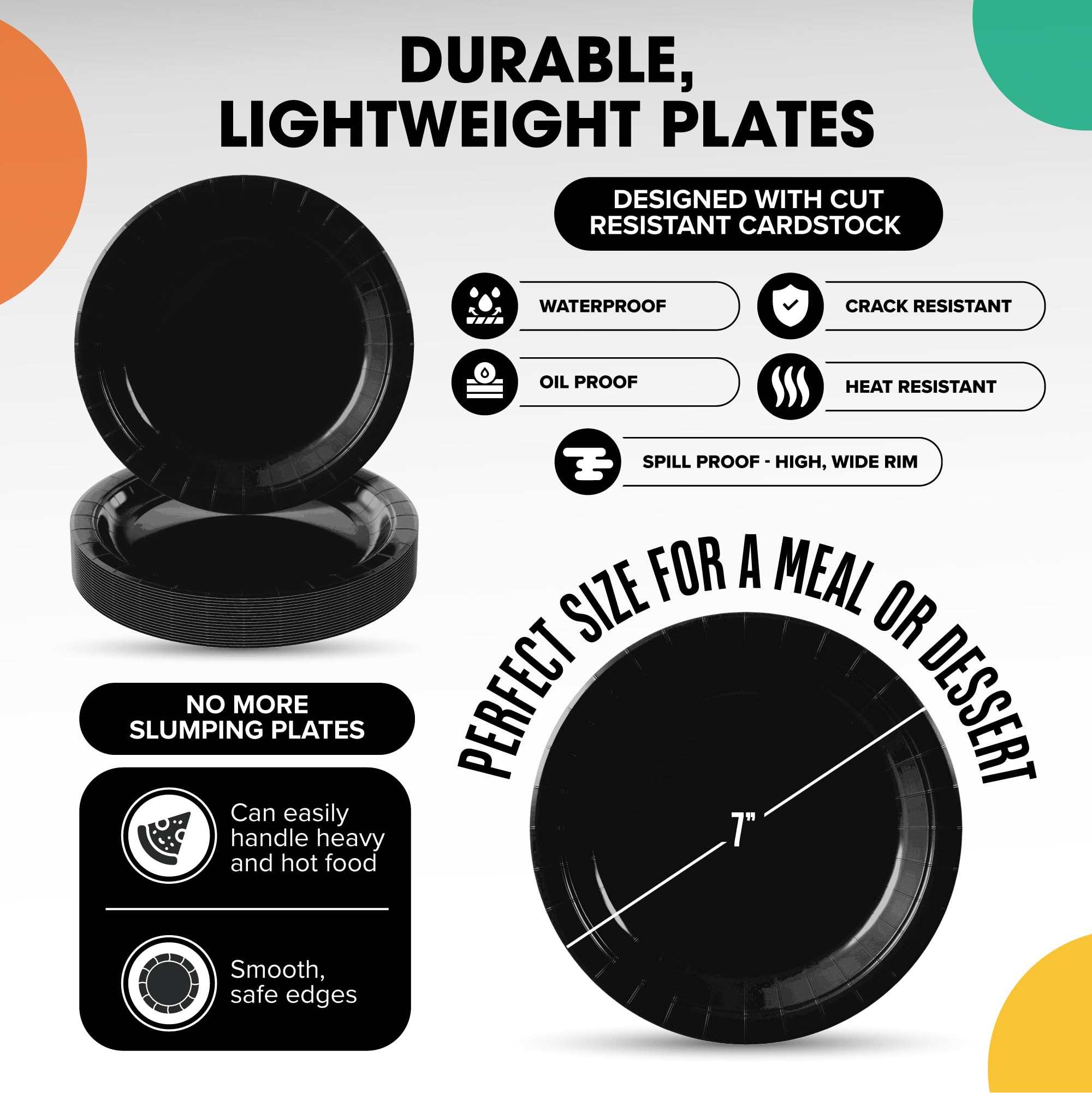 7 In. Black Paper Plates | Case of 1000