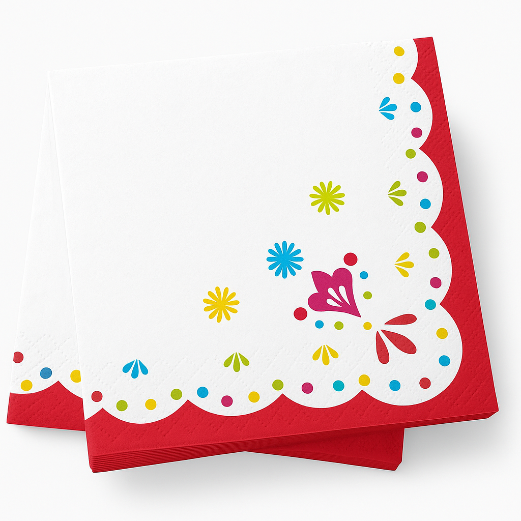 Viva La Party Fiesta Beverage Napkins - Colorful Printed, 40-Pack - 5 In. X 5 In.