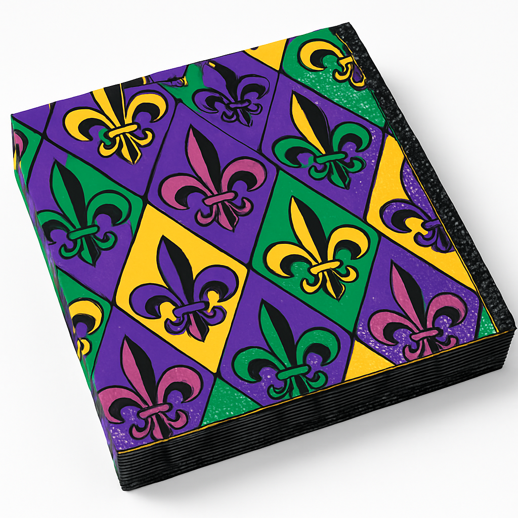Mardi Gras Fleur-de-Lis Beverage Napkins - 36 Pack - 5 In. X 5 In.