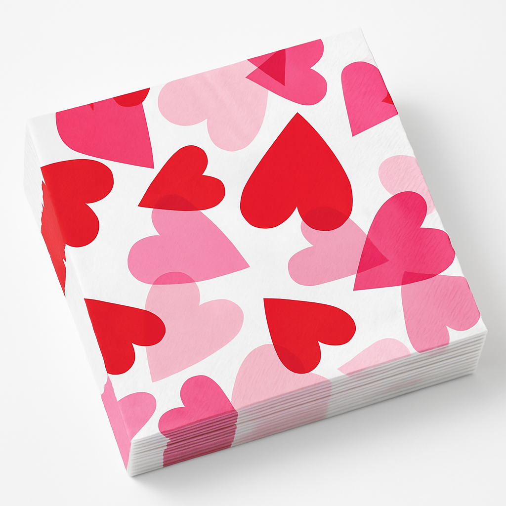 Valentine's Day Heart Party Beverage Napkins - 40 Pack - 5 In. X 5 In.
