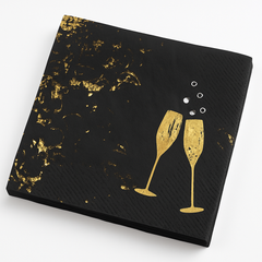 "Cheers For The New Year" Black and Gold Beverage Napkins, 40 Pack - 5 In. X 5 In.