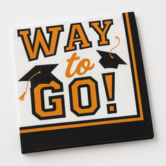 TrueSchool "Way to Go!" Graduation Beverage Napkins - Orange, 40-Pack