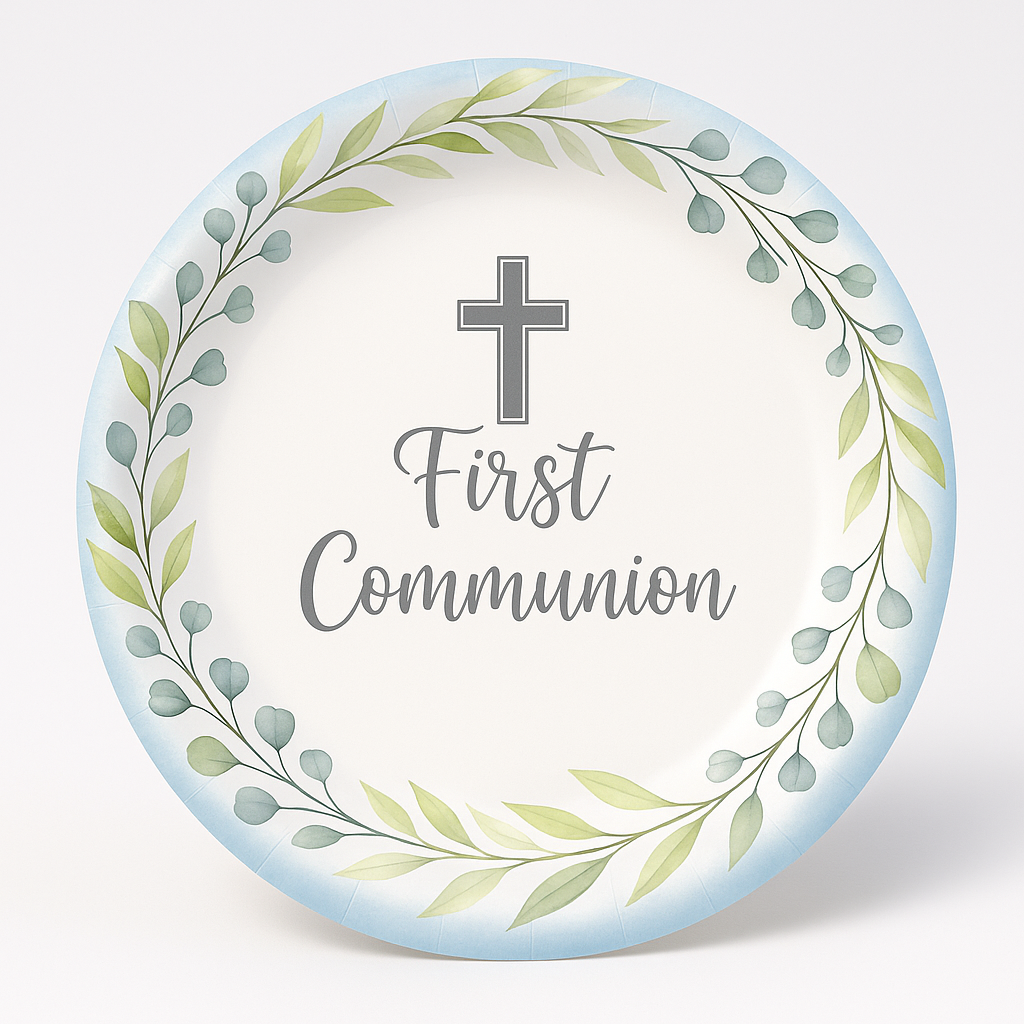 First Communion Blue Paper Dinner Plates, 10-Inch, 20 Pack