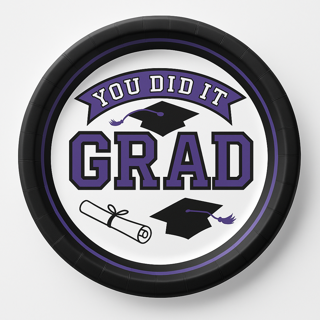 "You Did It Grad" Purple Graduation Round Plates - 6.75 Inch, 20 Pack