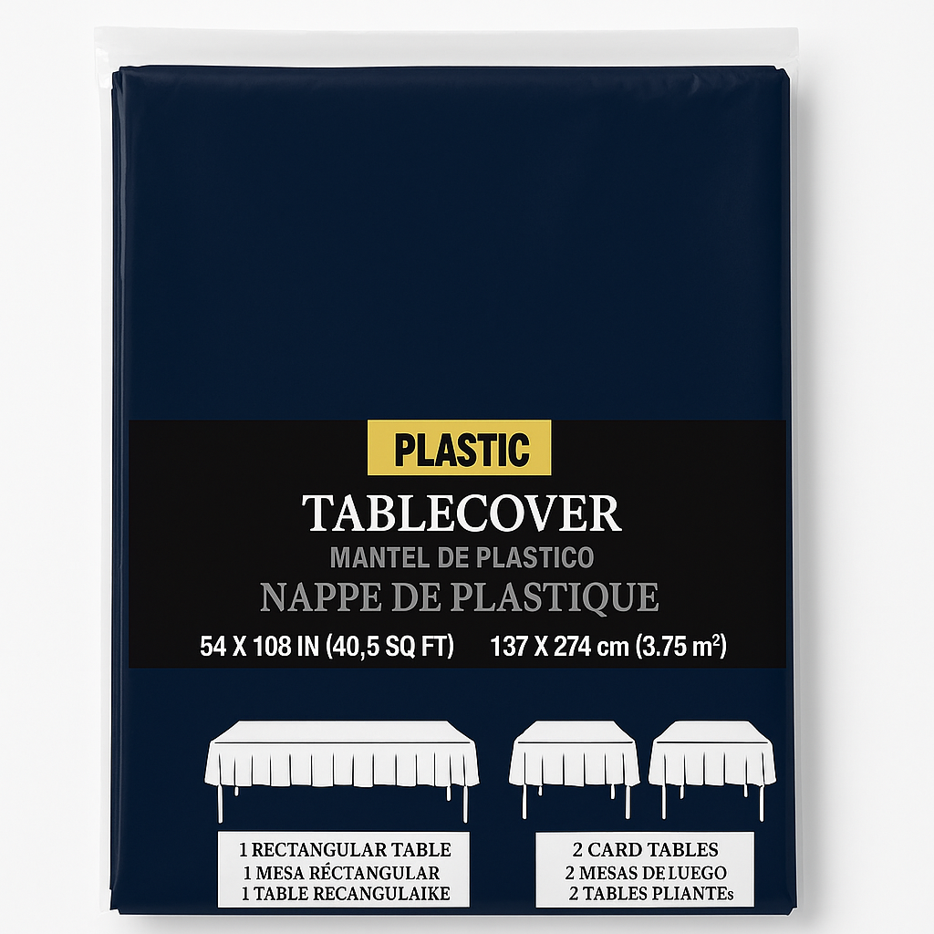 True Navy Plastic Table Cover ‚Äì 54" x 108"