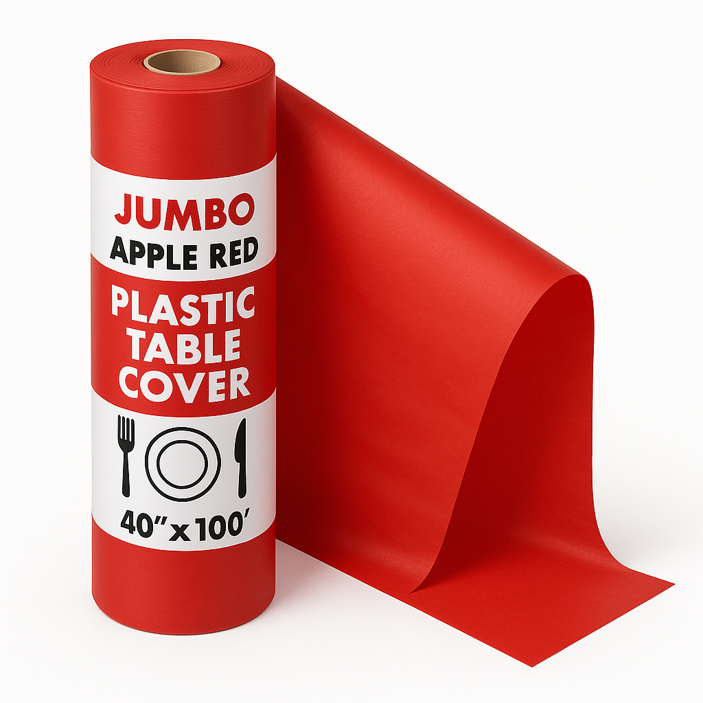 Jumbo Apple Red Plastic Table Cover Roll - 40" x 250'
