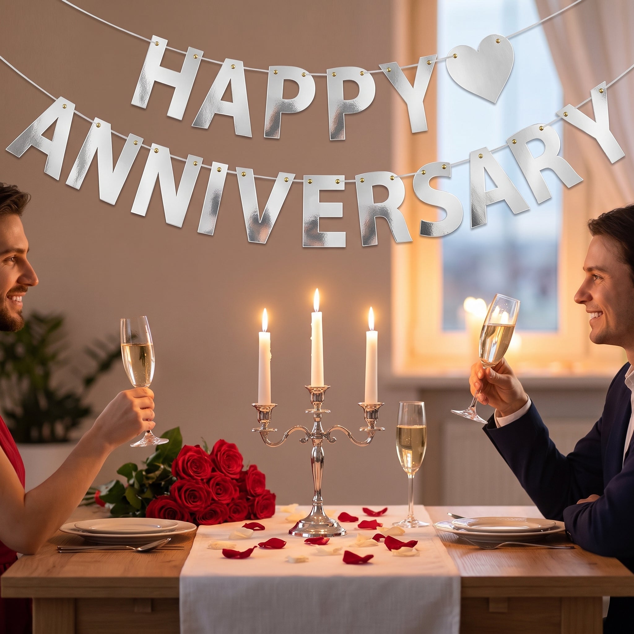 Elegant Silver "Happy Anniversary" Letter Banner