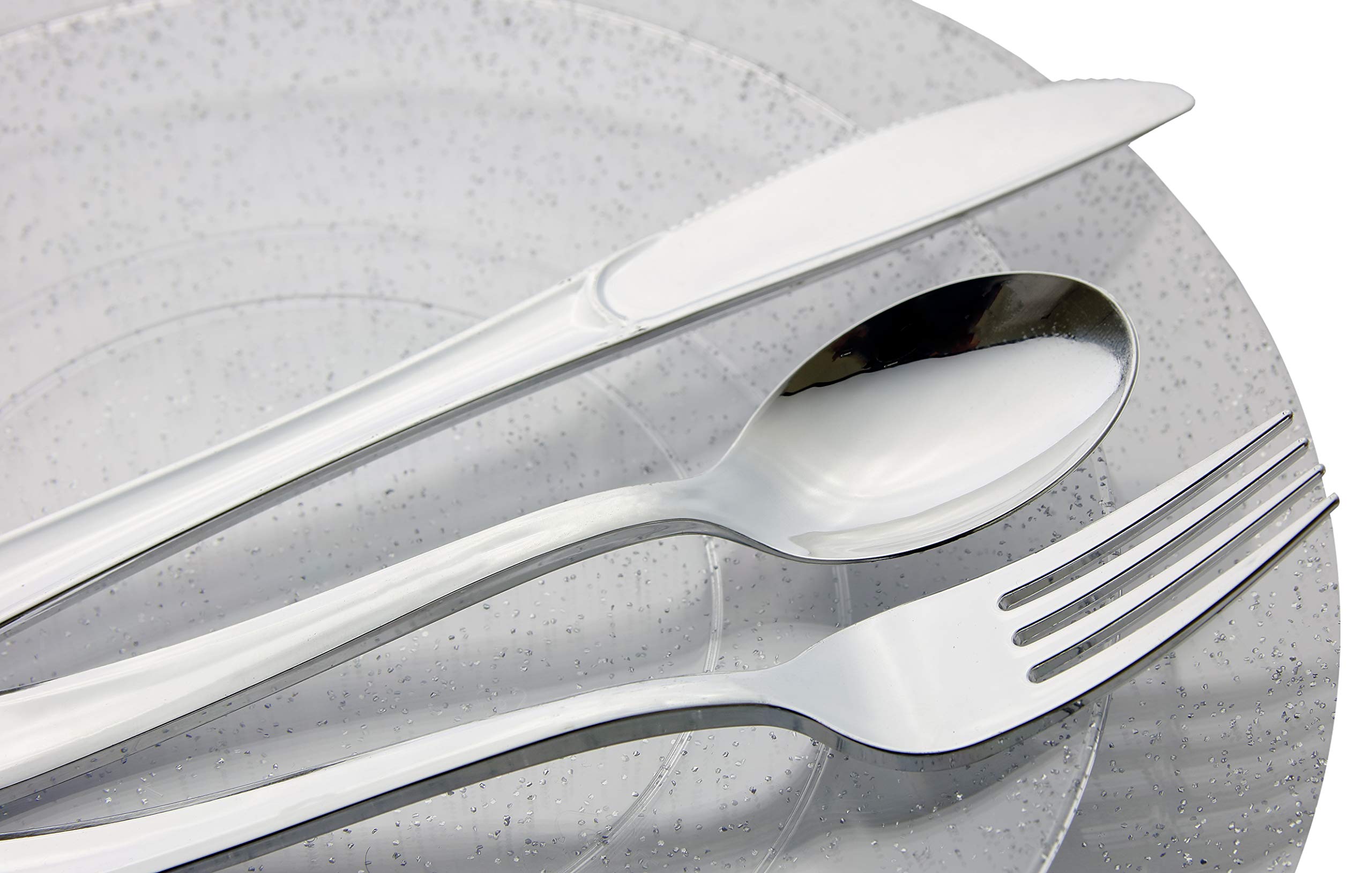 8 In. Silver Sparkle Design Plastic Plates | 120 Count