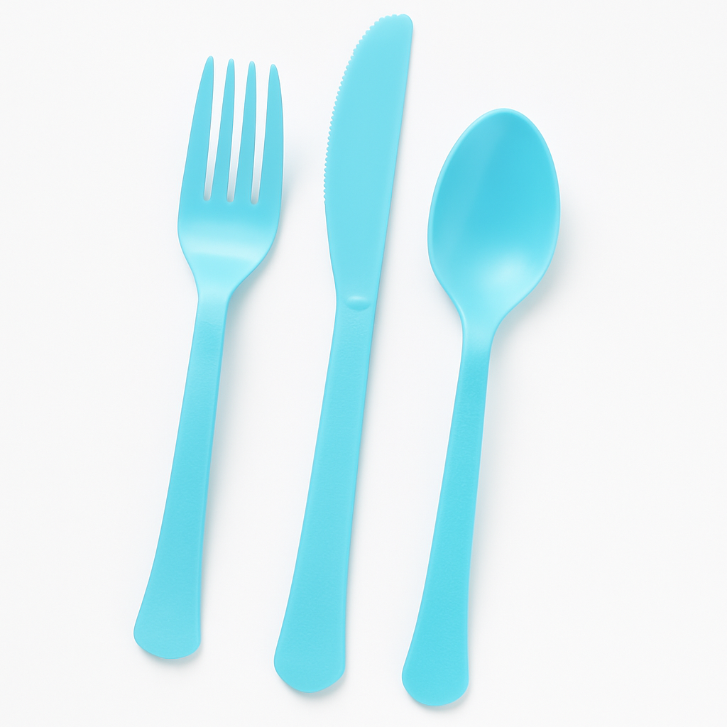 Caribbean Blue Heavy-Duty Plastic Cutlery Set - 24 Pack