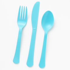 Caribbean Blue Heavy-Duty Plastic Cutlery Set - 24 Pack