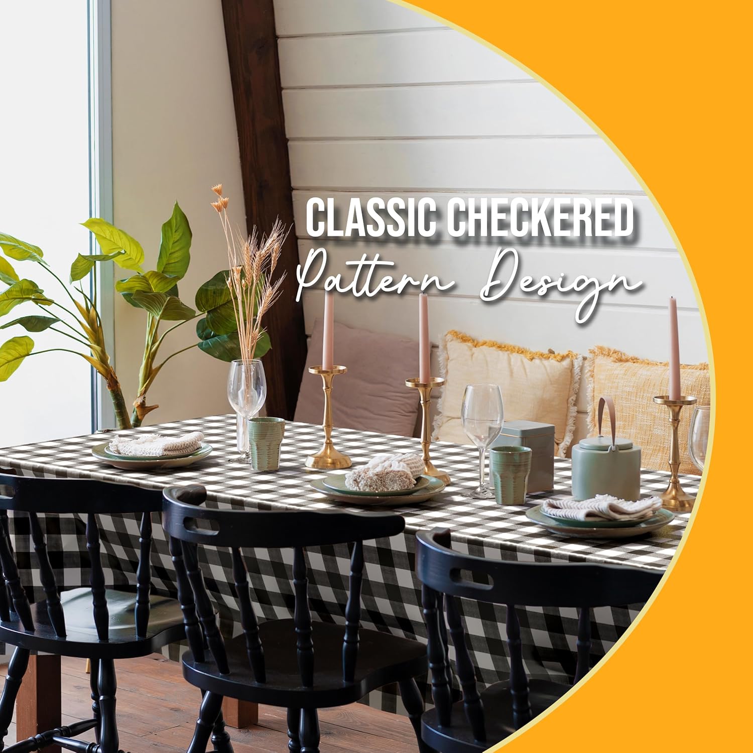 Black Gingham Plastic Table Cover - 54 In. x 108 In.