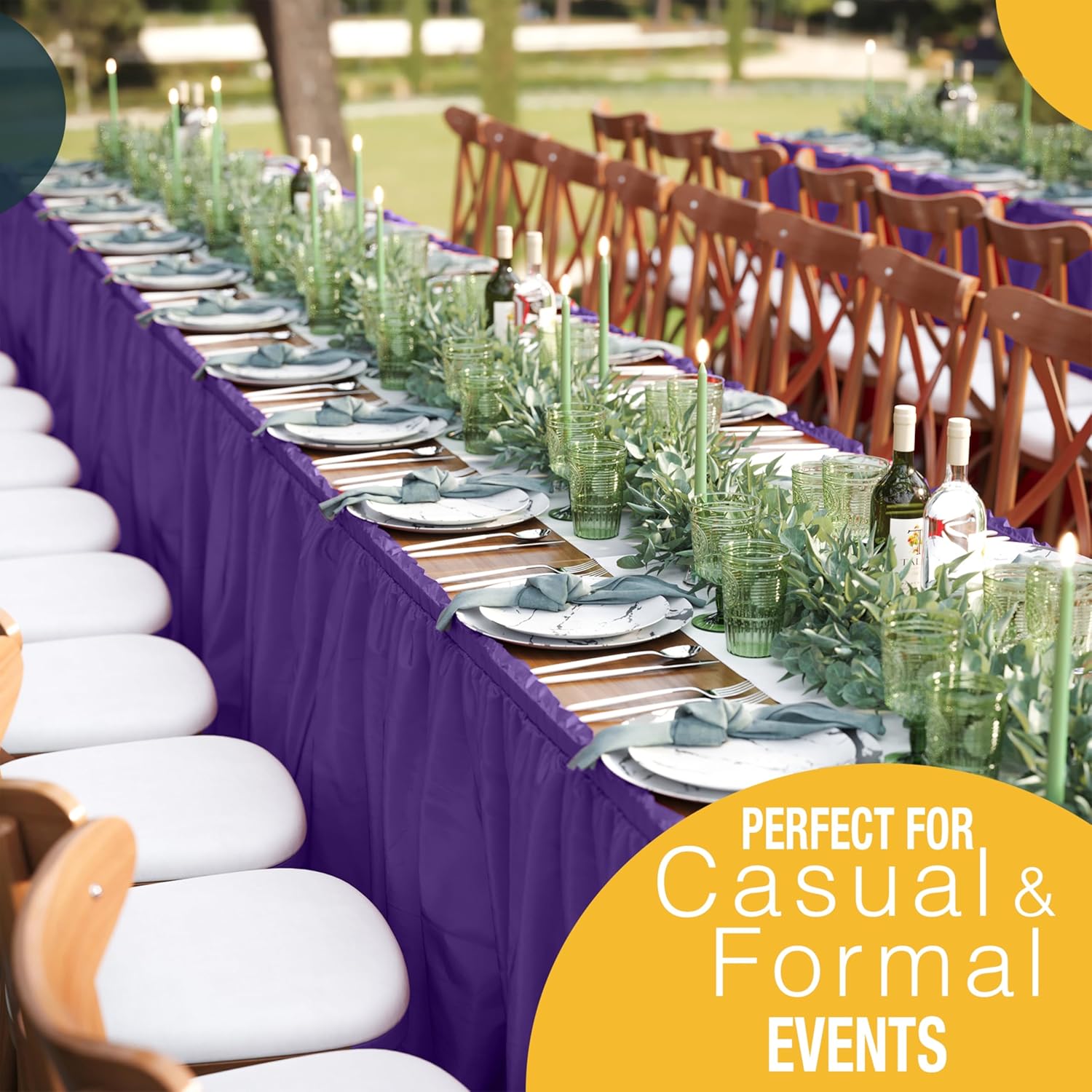 Purple Plastic Table Skirt | 6 Pack - 168 in. x 29 in.