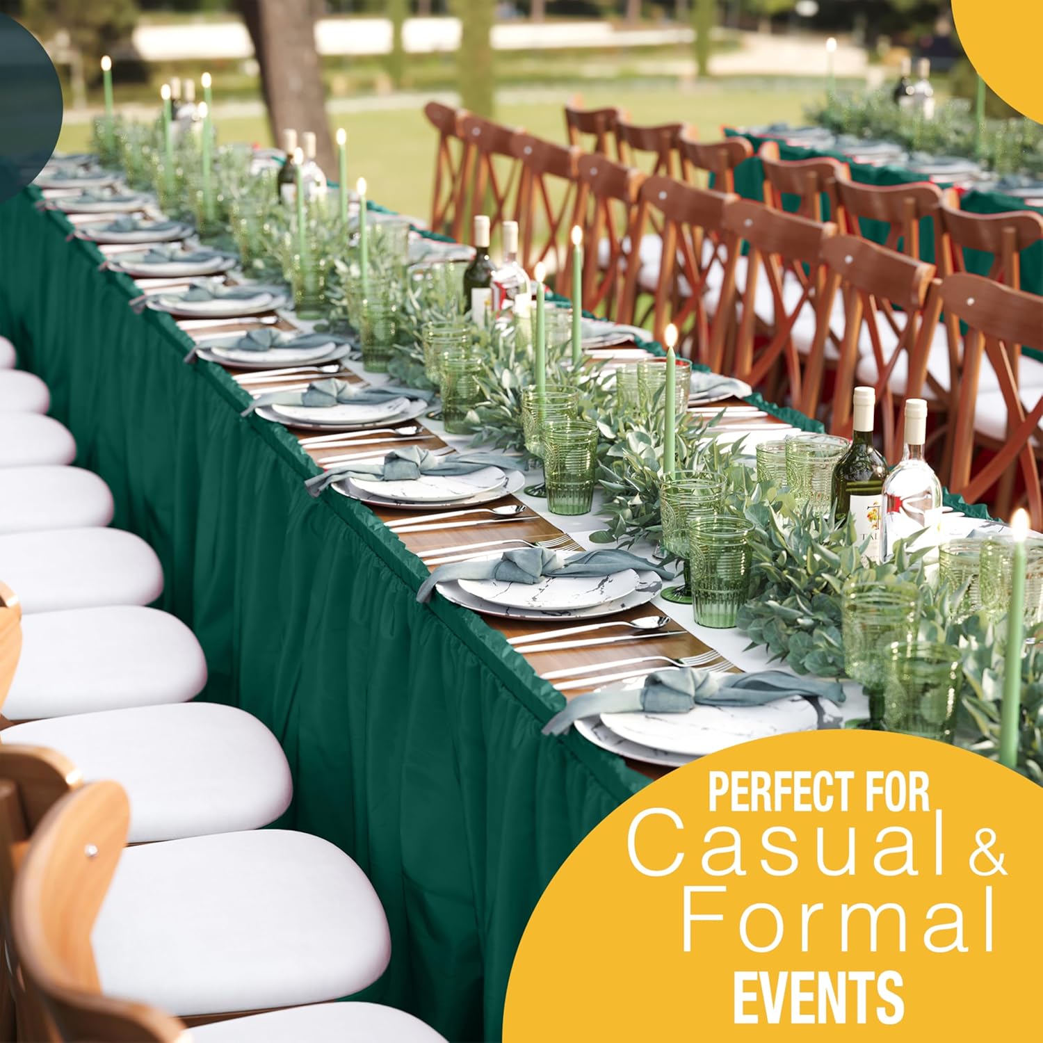 Dark Green Plastic Table Skirt | 6 Pack - 168 in. x 29 in.