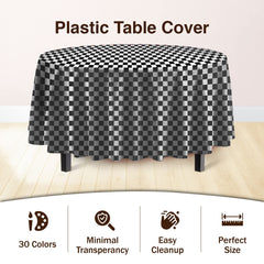84 In. Round Black/White Checkered Plastic Table Cover | Case of 48