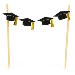 Graduation Cap Banner Cake Topper, Black and Gold