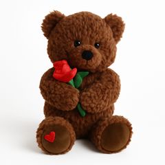 14" Valentine's Day Brown Bear Plush with Red Flower