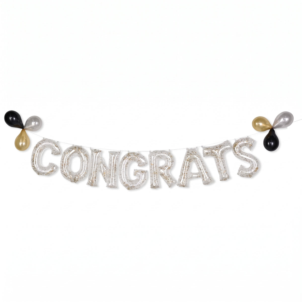 "Congrats" Silver Glitter Confetti Air-Filled Balloon Banner