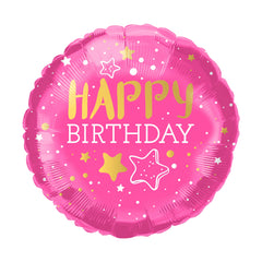 18 In. Happy Birthday Pink Circle Balloon