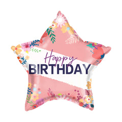 18 In. Happy Birthday Pink Star Balloon