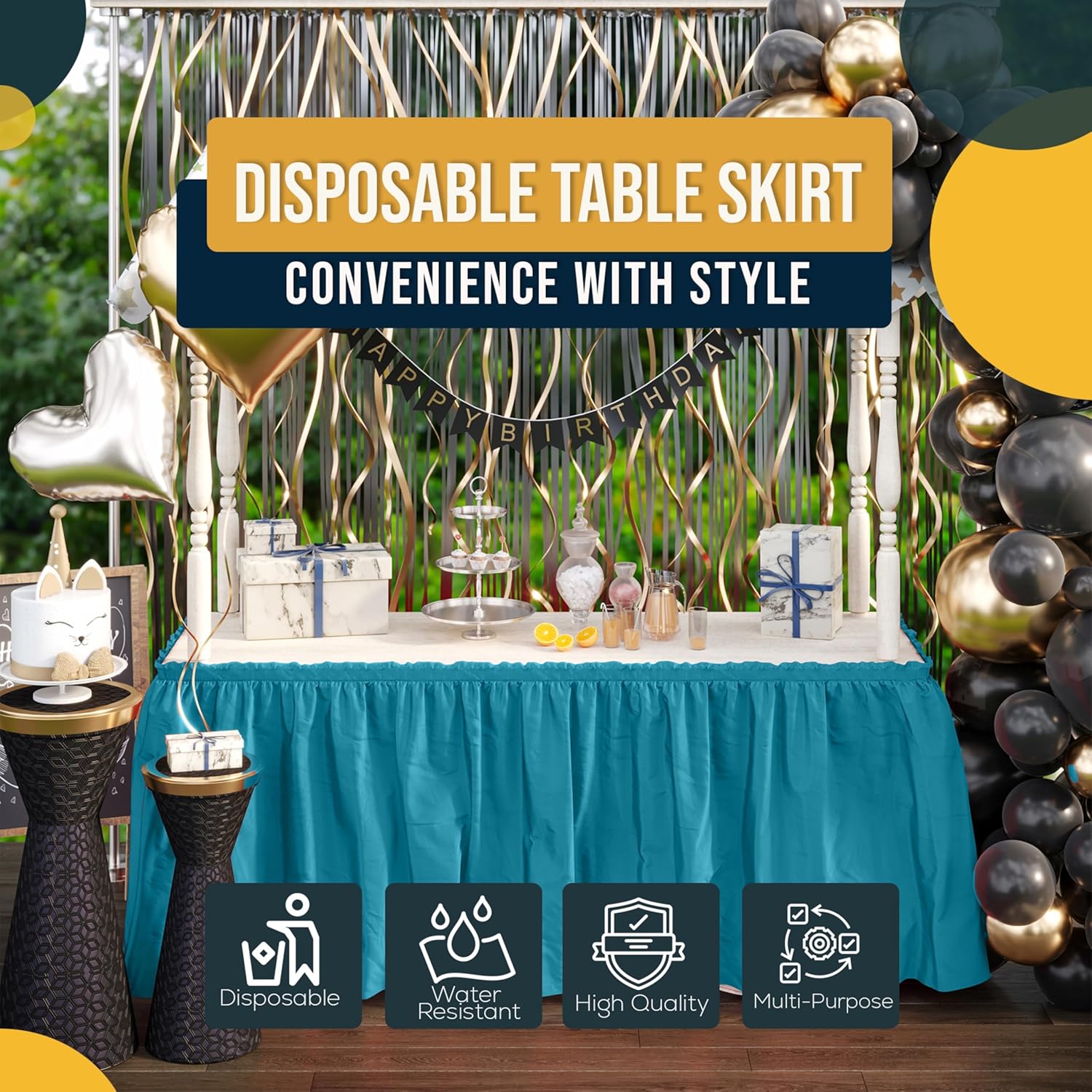 Turquoise Plastic Table Skirt | 6 Pack - 168 in. x 29 in.