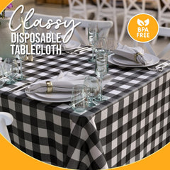 Black Gingham Plastic Table Cover - 54 In. x 108 In.