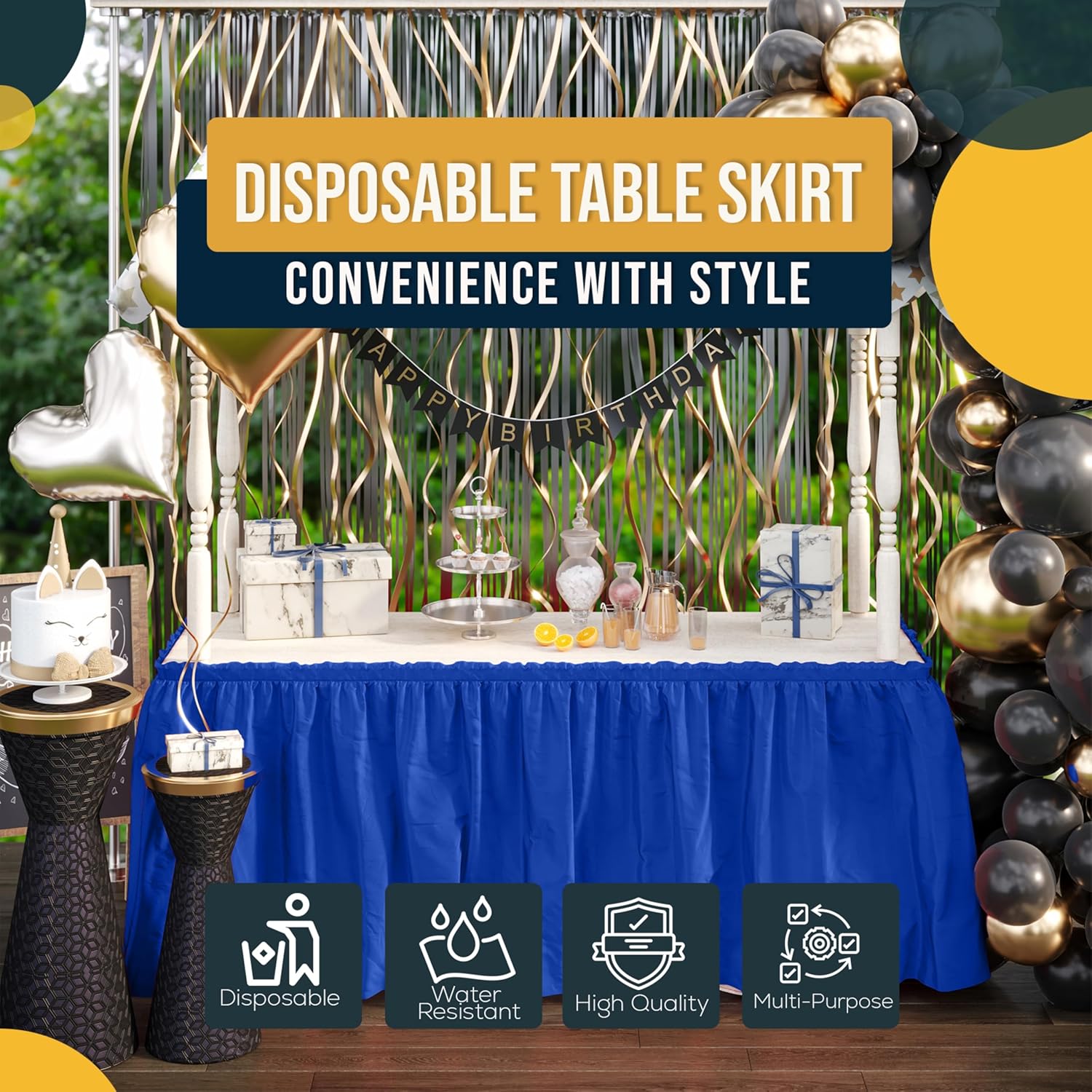 Dark Blue Plastic Table Skirt | 6 Pack - 168 in. x 29 in.
