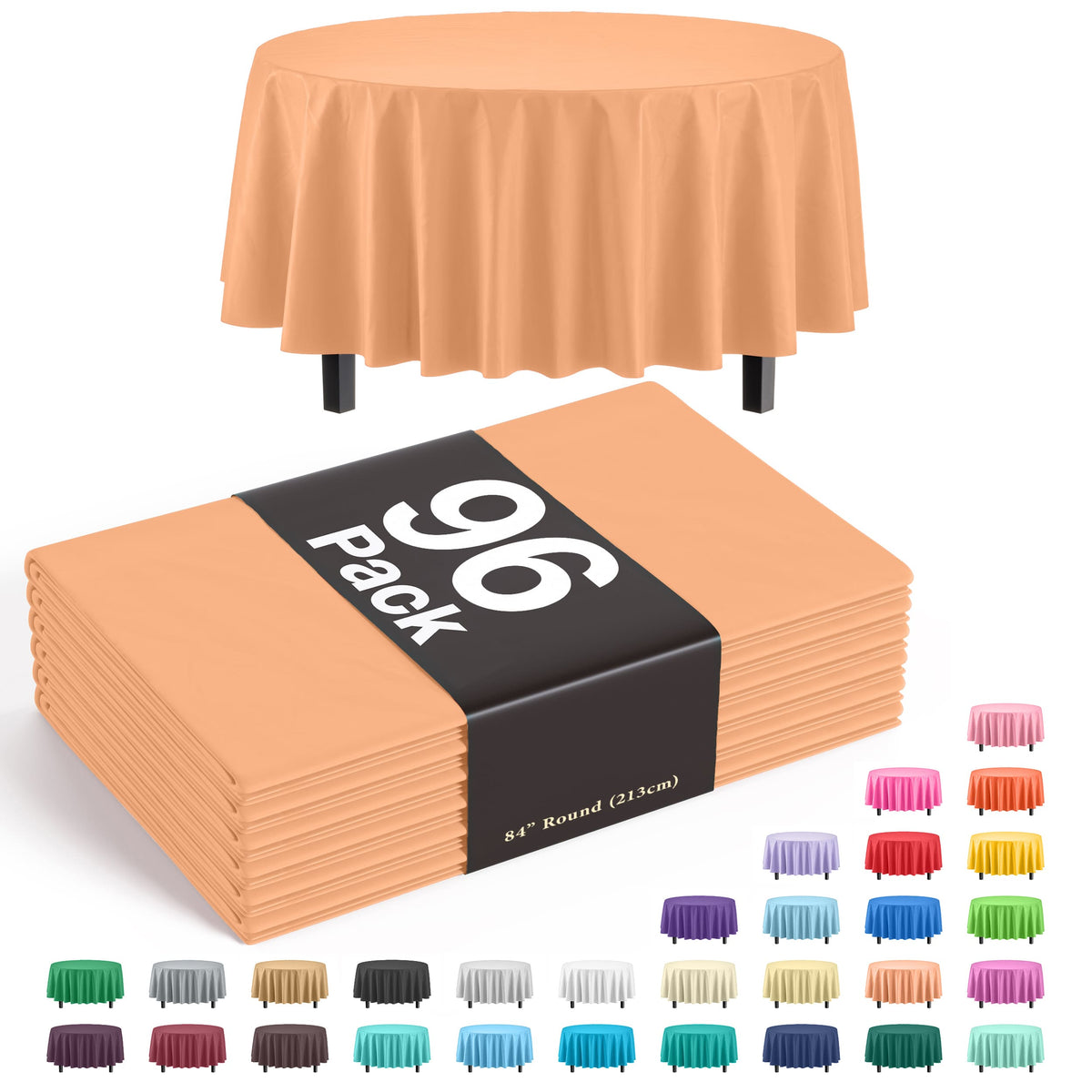 Premium Round Peach Plastic Table Cover | Case of 96