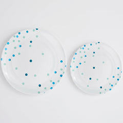 Caribbean Blue Polka Dot Premium Plastic Plate Set - 20 Pack
