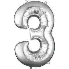 Silver Number 3 Foil SuperShape Balloon
