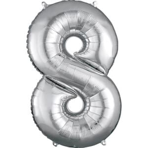 Silver Number 8 Foil Supershape Balloon