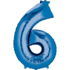 Blue Number 6 Foil Super Shape Helium Balloon - 34-Inch