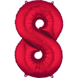 Giant Red Number 8 Foil Helium Balloon - 34 Inch