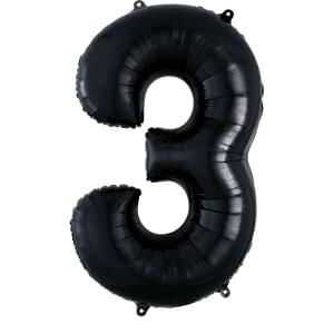 Black Number 3 Helium Foil Balloon - 34 Inch Super Shape