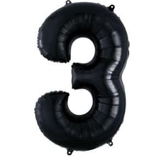 Black Number 3 Helium Foil Balloon - 34 Inch Super Shape