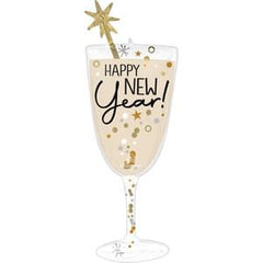 Bubbly New Year's Eve Champagne Glass SuperShape Foil Balloon