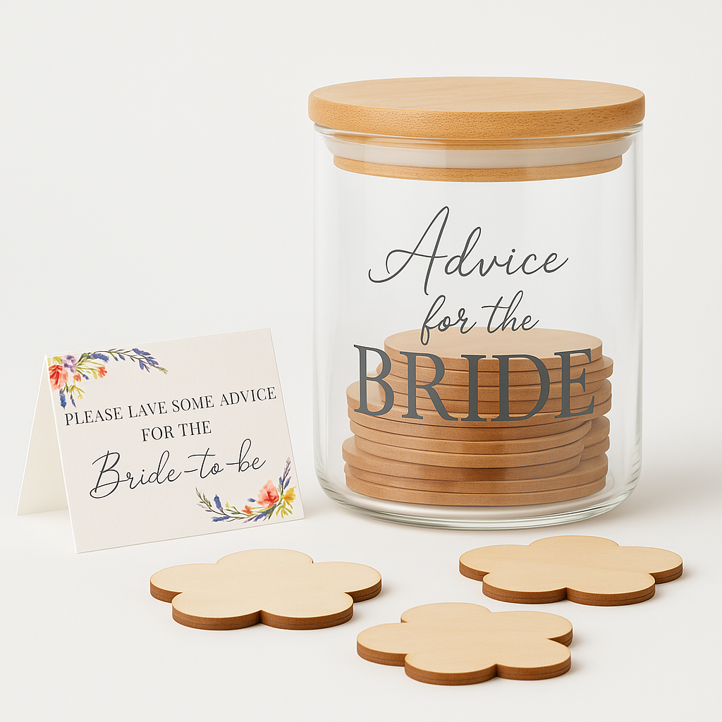Elegant Glass Advice Jar Set with Wooden Discs for Weddings