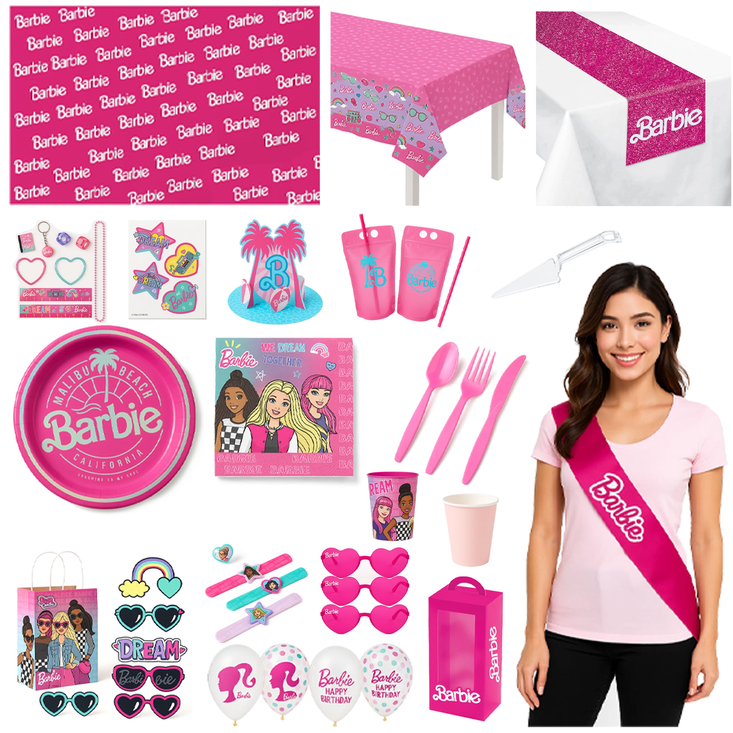 159 Pcs Barbie Birthday Party Deluxe Kit - For 8 Guests