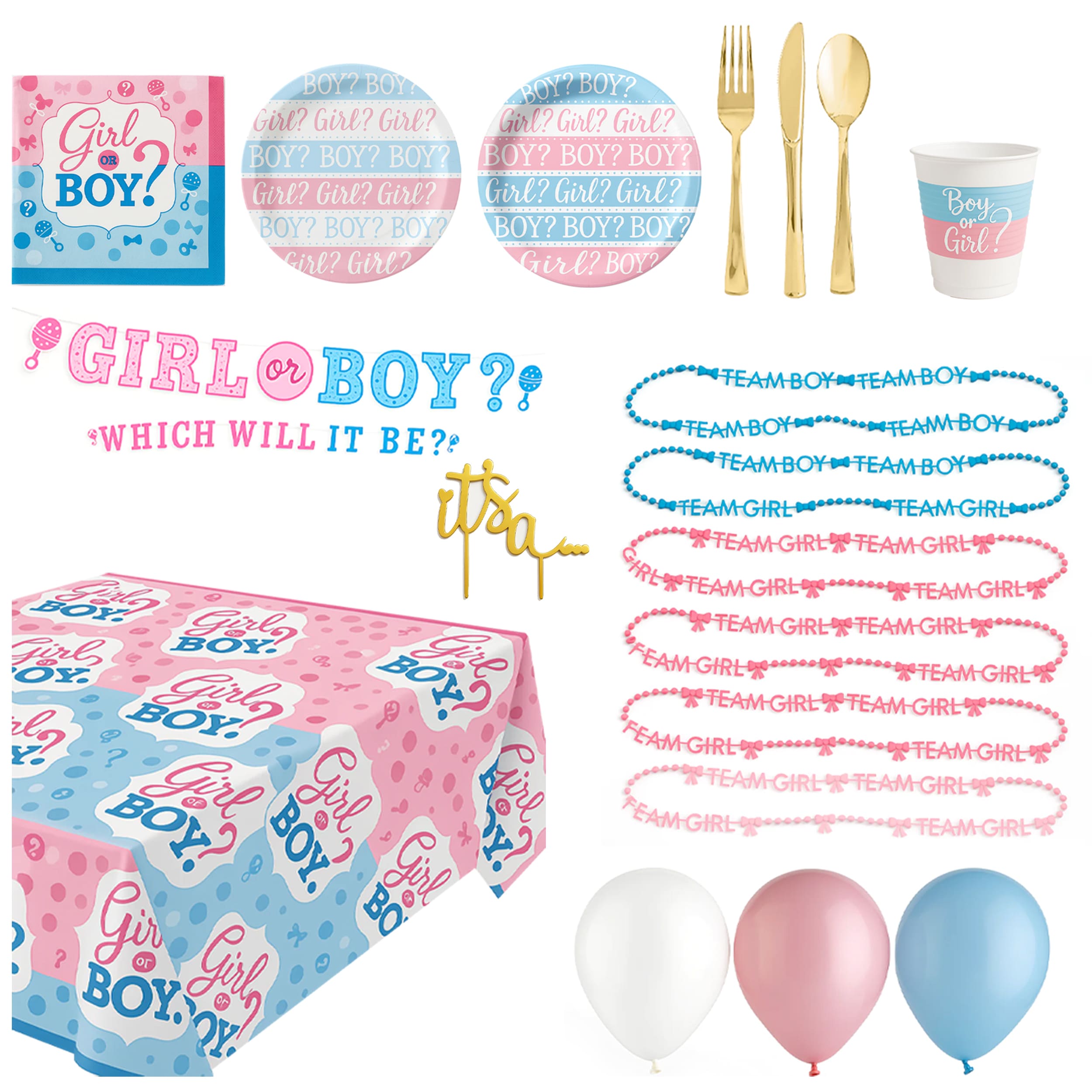 128 Pcs Gender Reveal Party Mid Kit - For 8 Guests