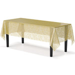Gold Floral Plastic Table Cover - 54 In. x 108 In.